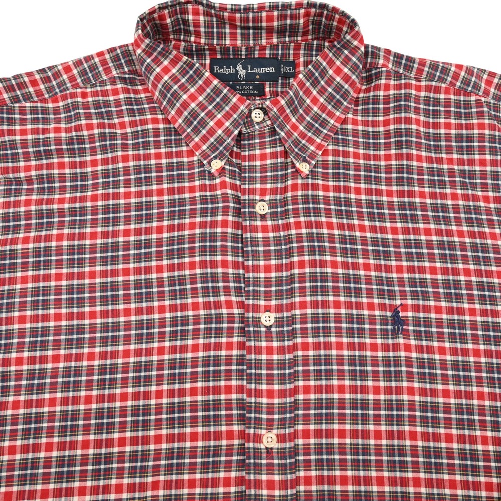 100% Cotton Vintage Polo Ralph Lauren Blake Mens XL Red Plaid Button Down Shirt